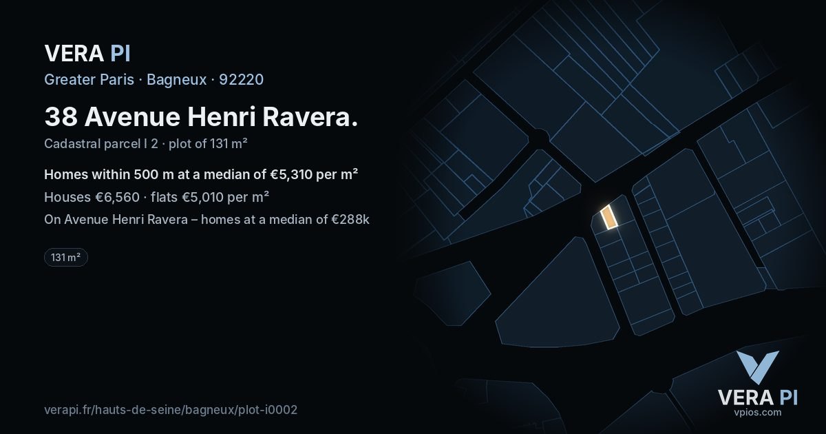 38 Avenue Henri Ravera, Bagneux at night – the plot lit, the parcels around coloured by the prices near them