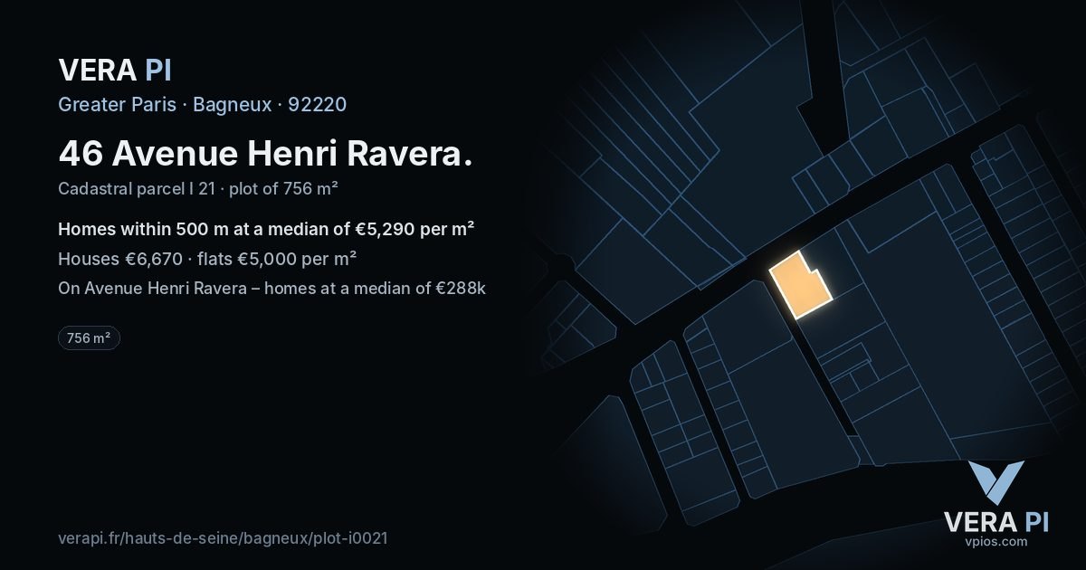 46 Avenue Henri Ravera, Bagneux at night – the plot lit, the parcels around coloured by the prices near them