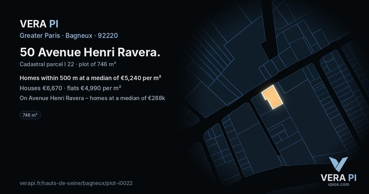 50 Avenue Henri Ravera, Bagneux at night – the plot lit, the parcels around coloured by the prices near them