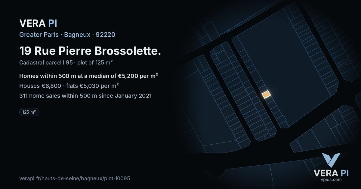 19 Rue Pierre Brossolette, Bagneux at night – the plot lit, the parcels around coloured by the prices near them