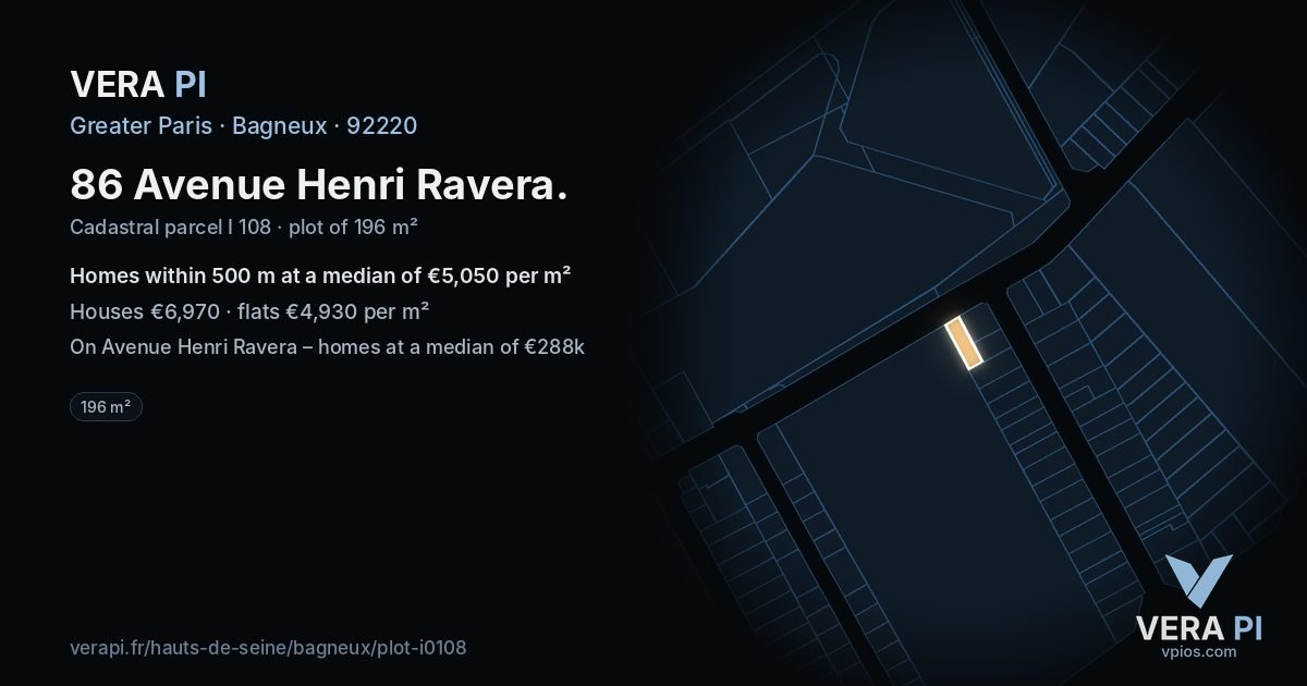 86 Avenue Henri Ravera, Bagneux at night – the plot lit, the parcels around coloured by the prices near them