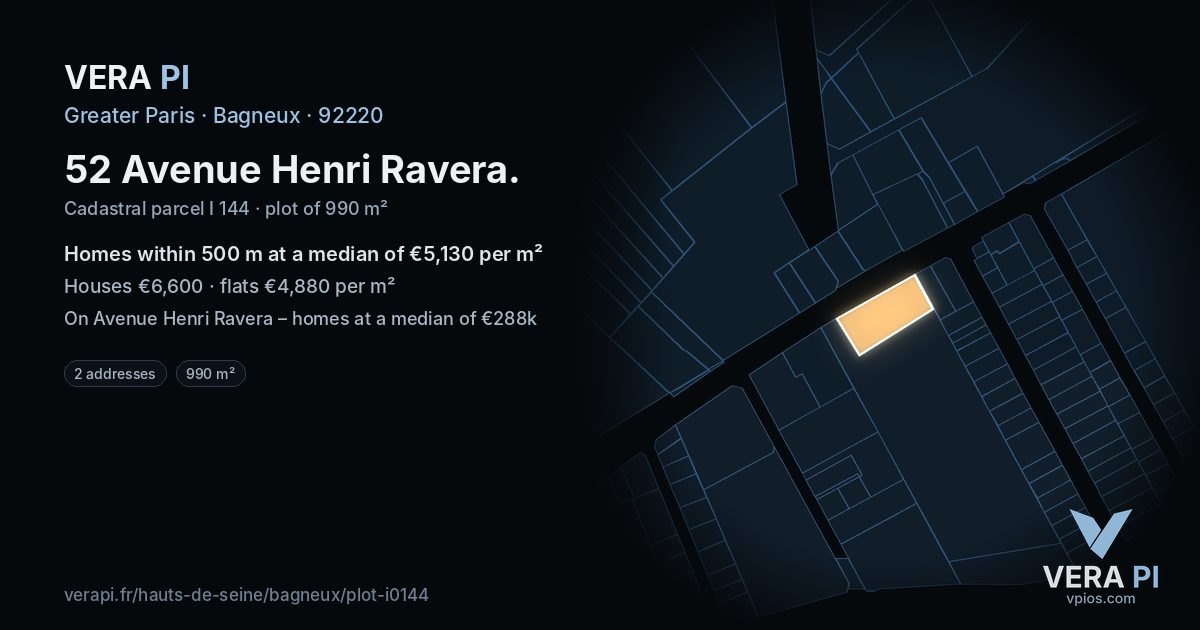 52 Avenue Henri Ravera, Bagneux at night – the plot lit, the parcels around coloured by the prices near them