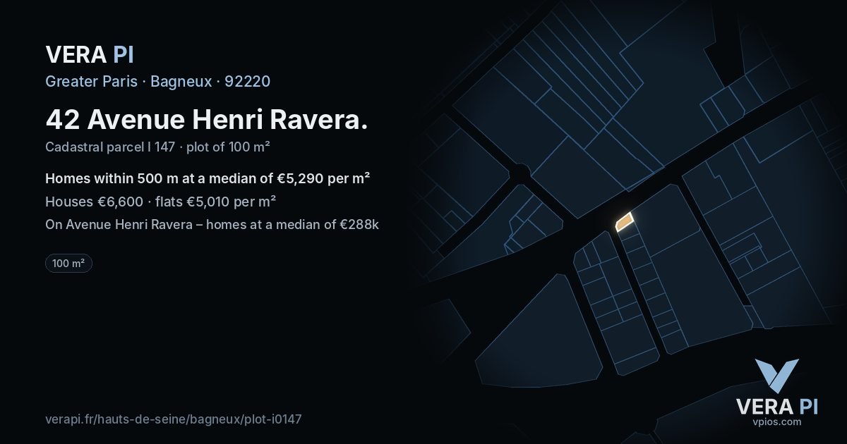 42 Avenue Henri Ravera, Bagneux at night – the plot lit, the parcels around coloured by the prices near them