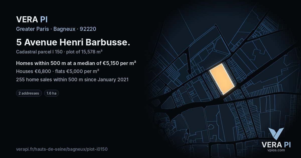 5 Avenue Henri Barbusse, Bagneux at night – the plot lit, the parcels around coloured by the prices near them