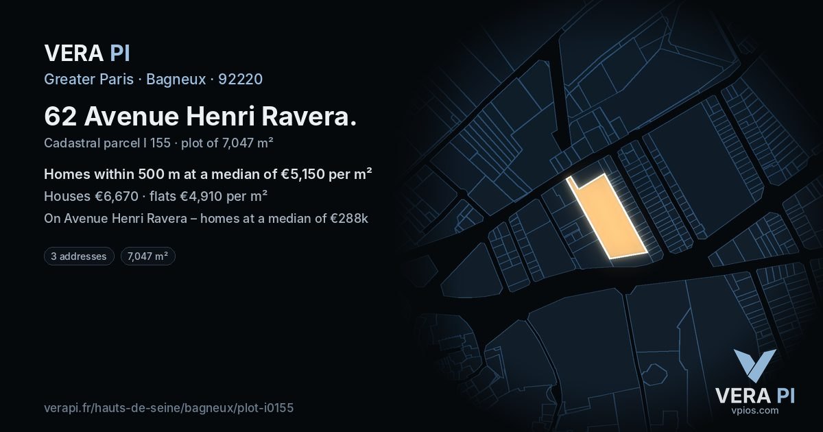 62 Avenue Henri Ravera, Bagneux at night – the plot lit, the parcels around coloured by the prices near them