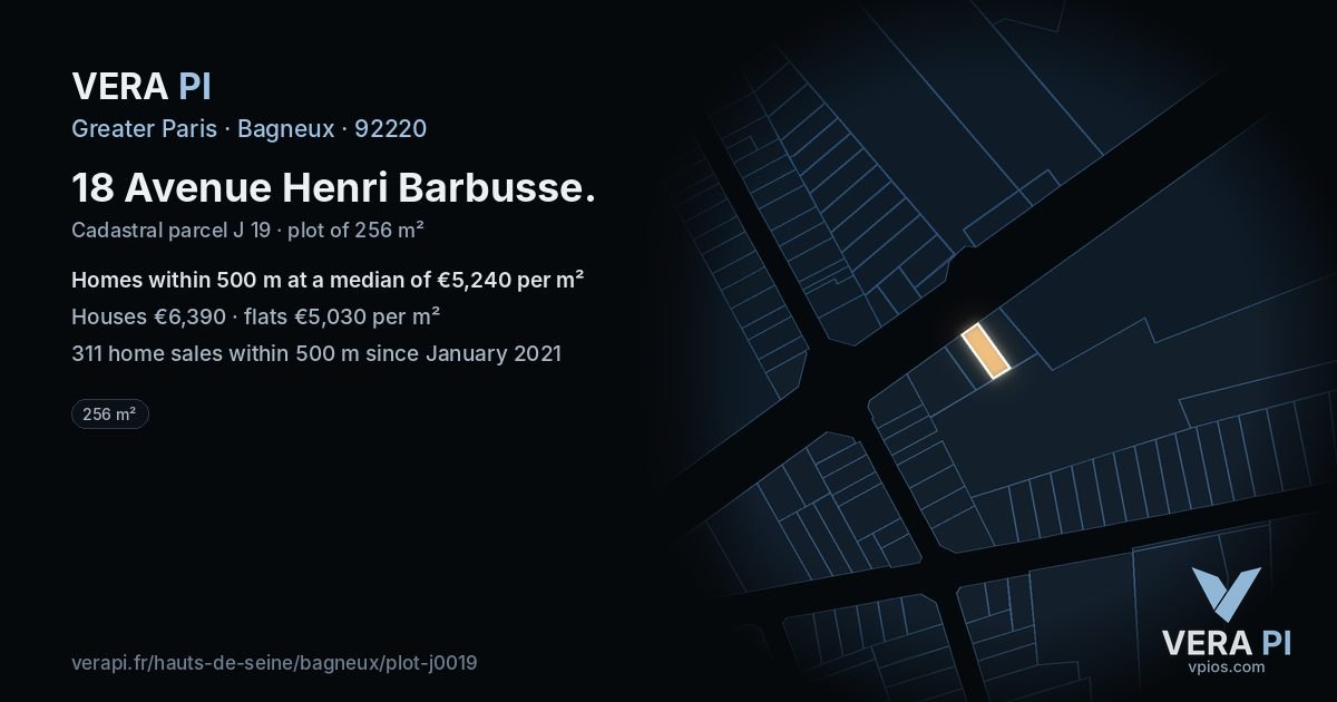 18 Avenue Henri Barbusse, Bagneux at night – the plot lit, the parcels around coloured by the prices near them
