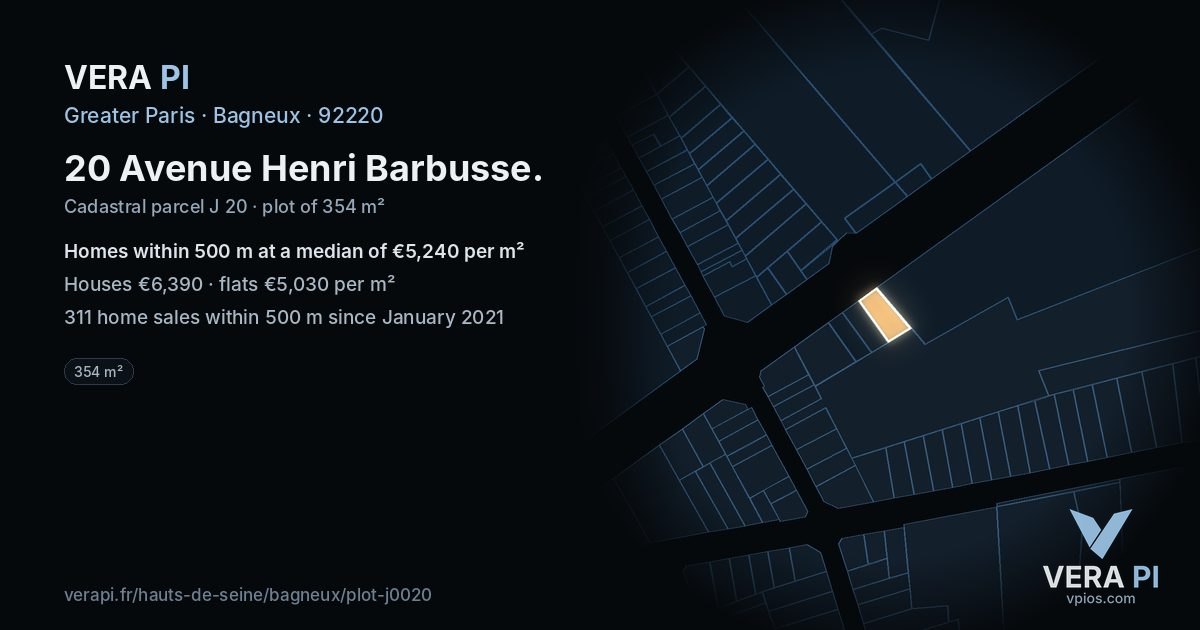 20 Avenue Henri Barbusse, Bagneux at night – the plot lit, the parcels around coloured by the prices near them