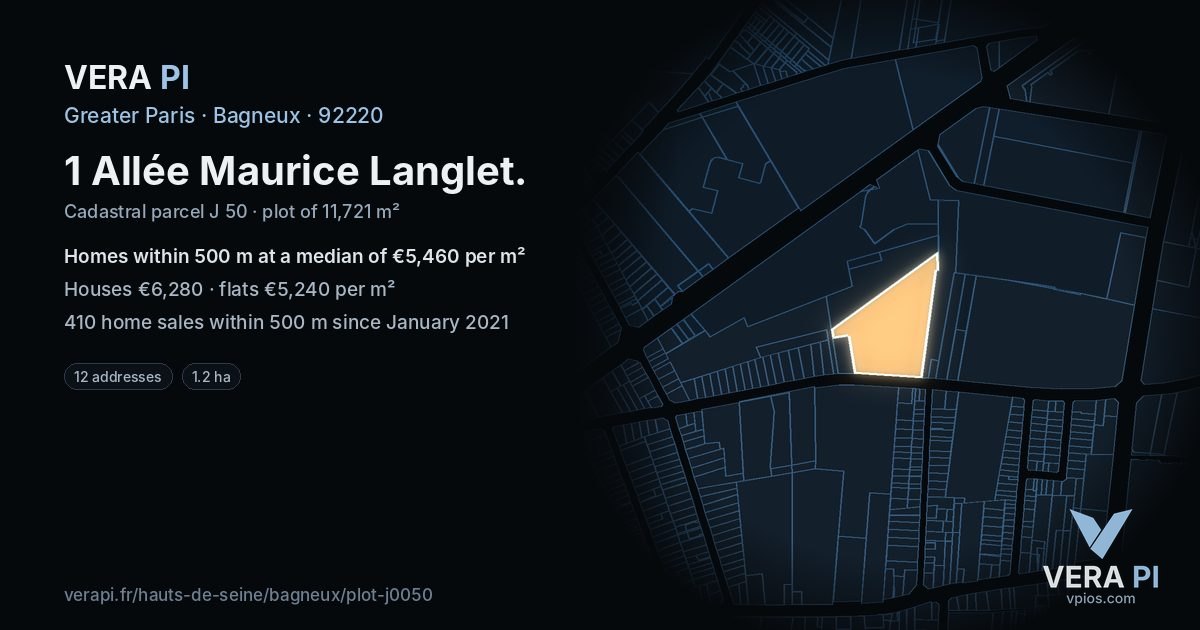 1 Allée Maurice Langlet, Bagneux at night – the plot lit, the parcels around coloured by the prices near them