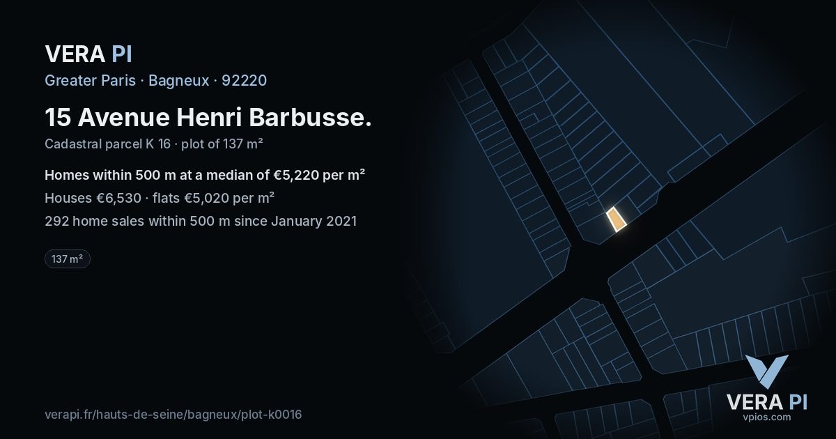 15 Avenue Henri Barbusse, Bagneux at night – the plot lit, the parcels around coloured by the prices near them