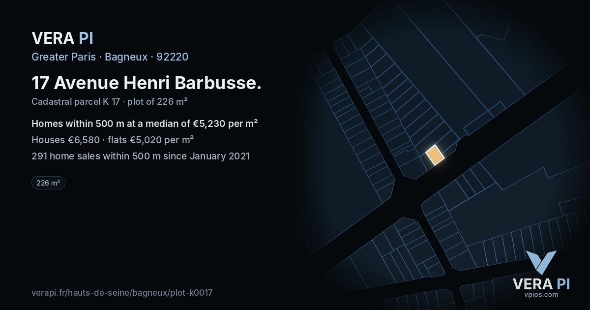 17 Avenue Henri Barbusse, Bagneux at night – the plot lit, the parcels around coloured by the prices near them