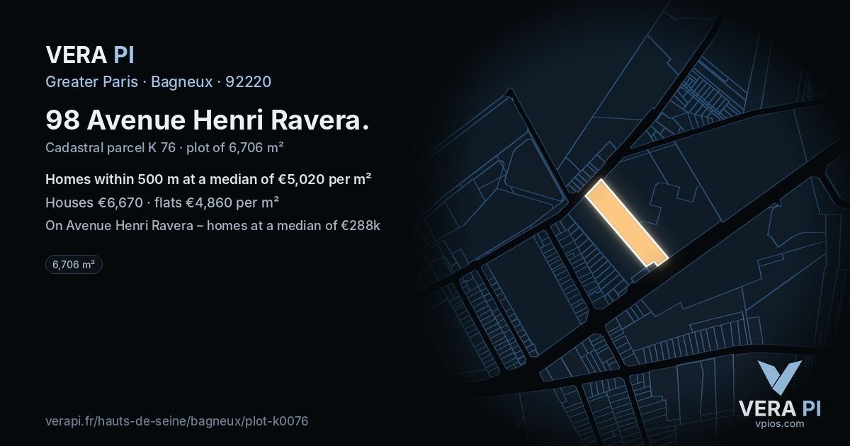98 Avenue Henri Ravera, Bagneux at night – the plot lit, the parcels around coloured by the prices near them