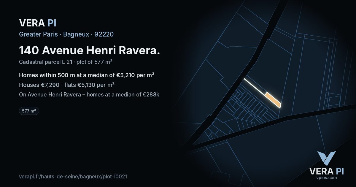 140 Avenue Henri Ravera, Bagneux at night – the plot lit, the parcels around coloured by the prices near them