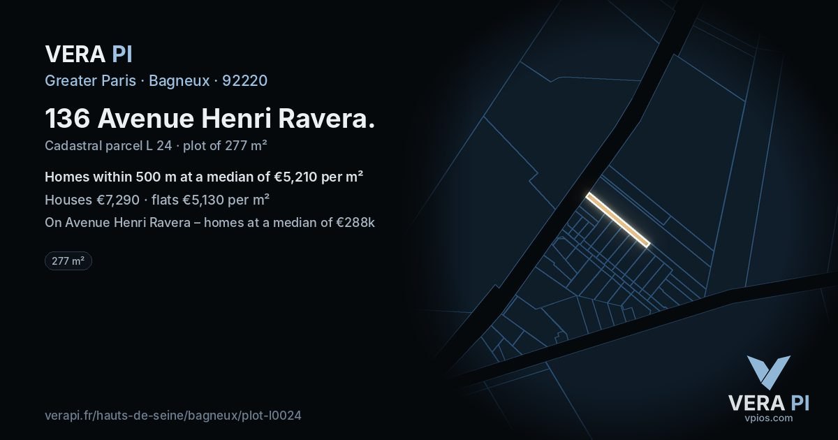 136 Avenue Henri Ravera, Bagneux at night – the plot lit, the parcels around coloured by the prices near them
