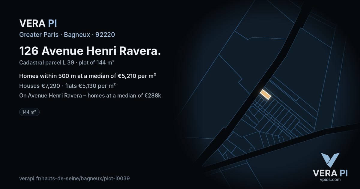 126 Avenue Henri Ravera, Bagneux at night – the plot lit, the parcels around coloured by the prices near them
