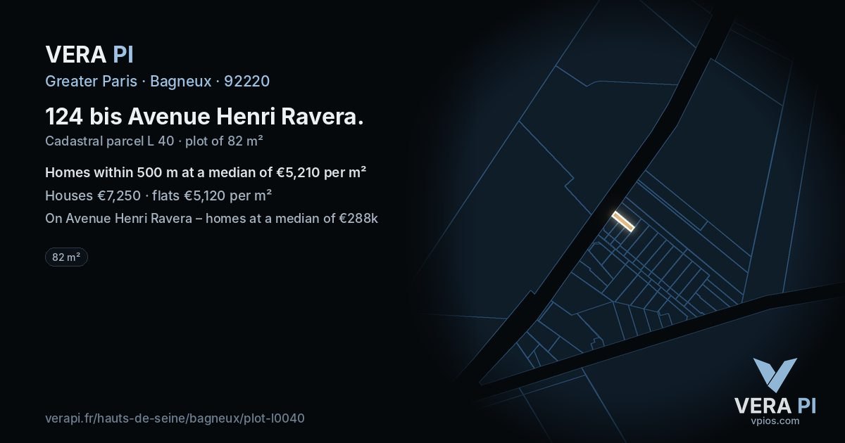 124 bis Avenue Henri Ravera, Bagneux at night – the plot lit, the parcels around coloured by the prices near them