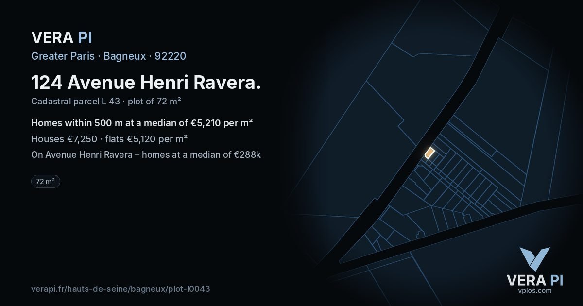124 Avenue Henri Ravera, Bagneux at night – the plot lit, the parcels around coloured by the prices near them