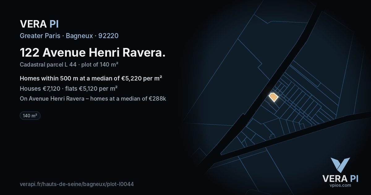122 Avenue Henri Ravera, Bagneux at night – the plot lit, the parcels around coloured by the prices near them
