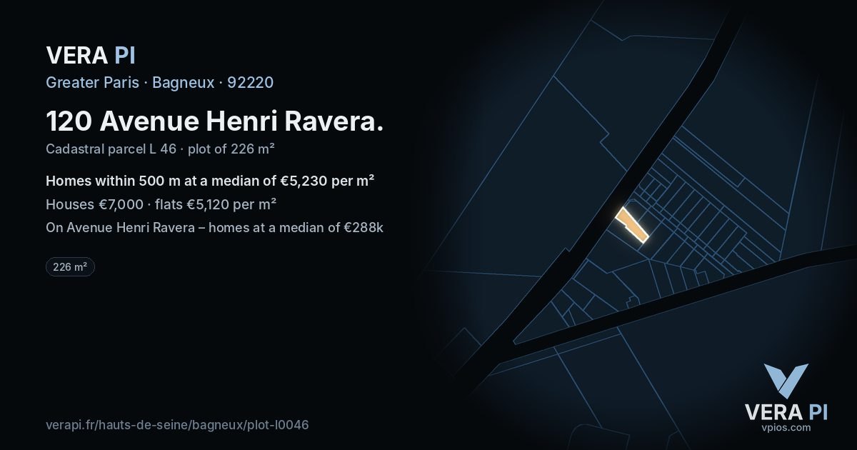 120 Avenue Henri Ravera, Bagneux at night – the plot lit, the parcels around coloured by the prices near them