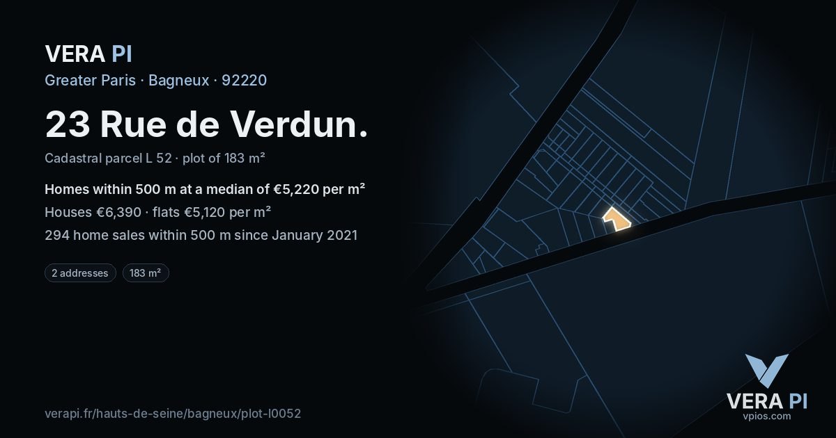 23 Rue de Verdun, Bagneux at night – the plot lit, the parcels around coloured by the prices near them