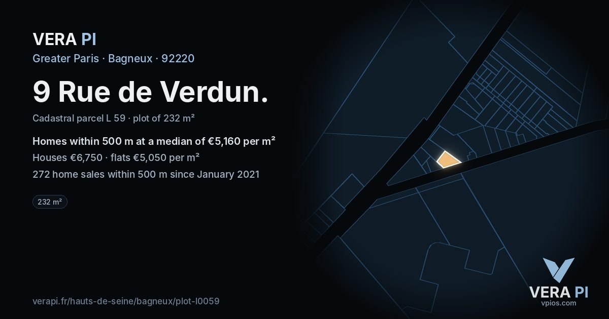 9 Rue de Verdun, Bagneux at night – the plot lit, the parcels around coloured by the prices near them