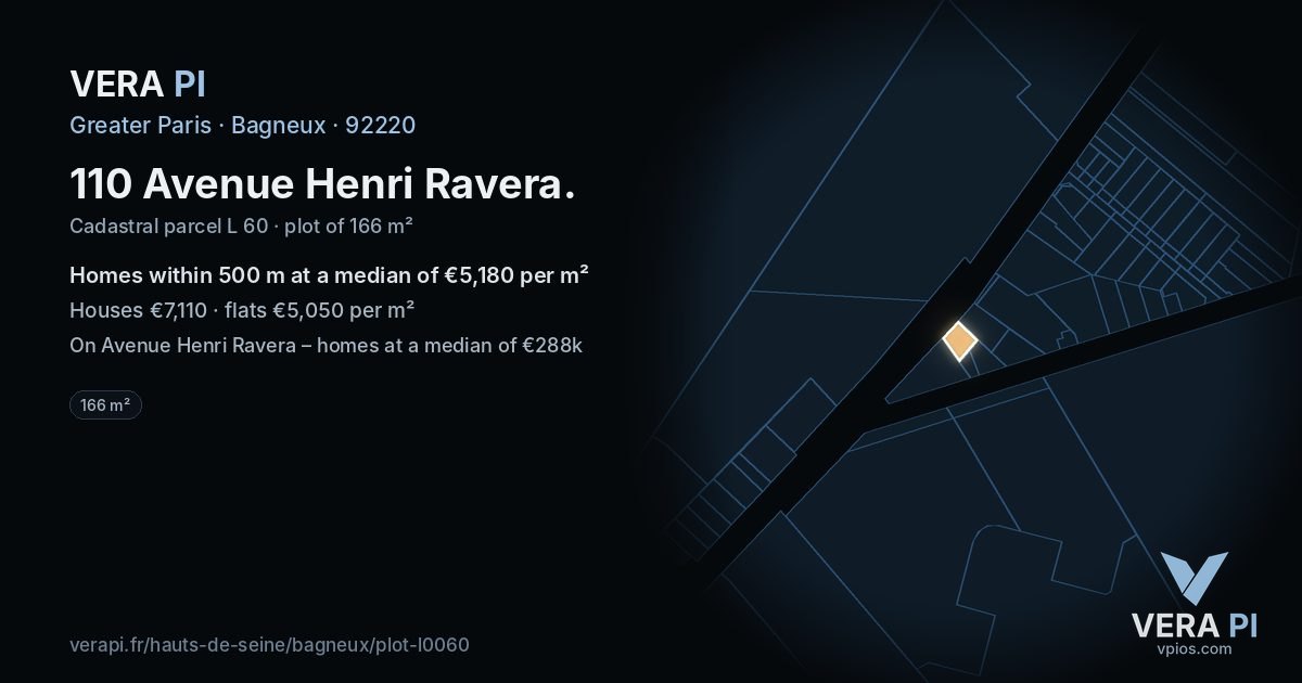 110 Avenue Henri Ravera, Bagneux at night – the plot lit, the parcels around coloured by the prices near them
