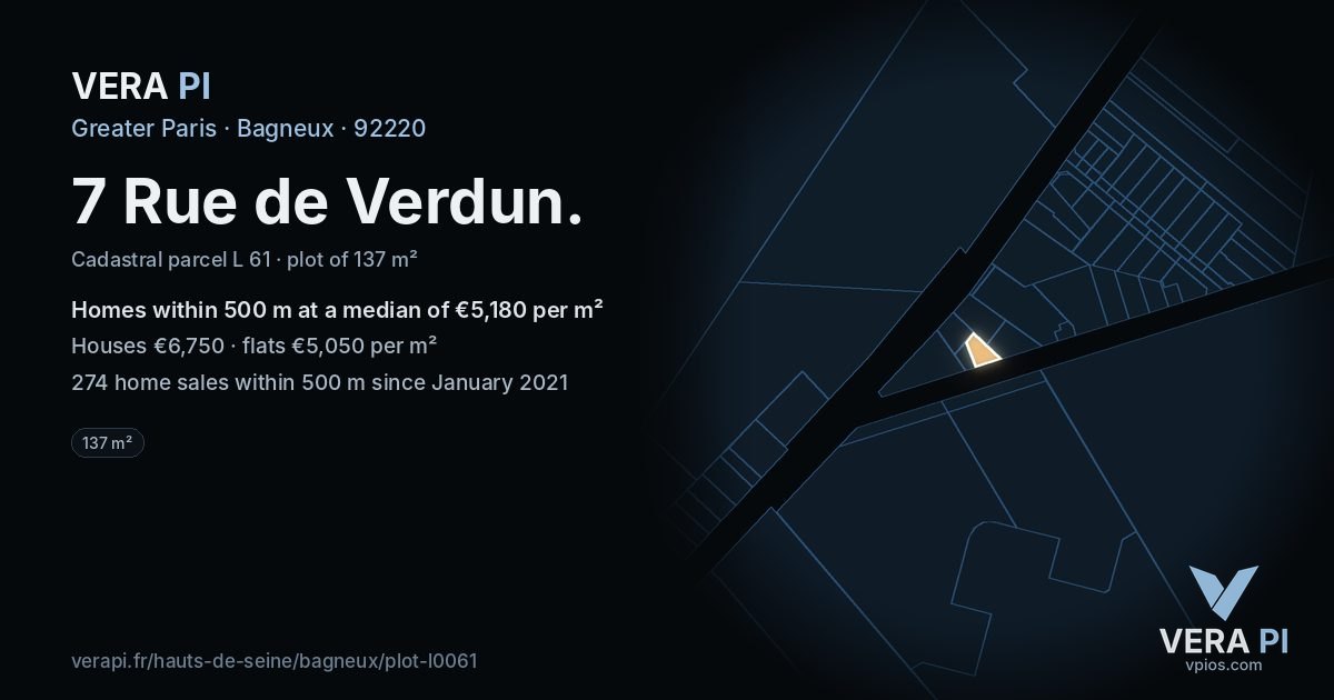 7 Rue de Verdun, Bagneux at night – the plot lit, the parcels around coloured by the prices near them