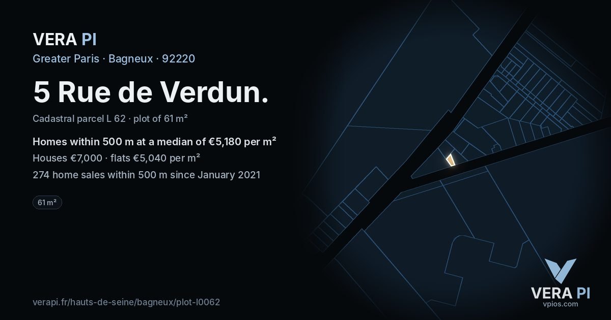 5 Rue de Verdun, Bagneux at night – the plot lit, the parcels around coloured by the prices near them