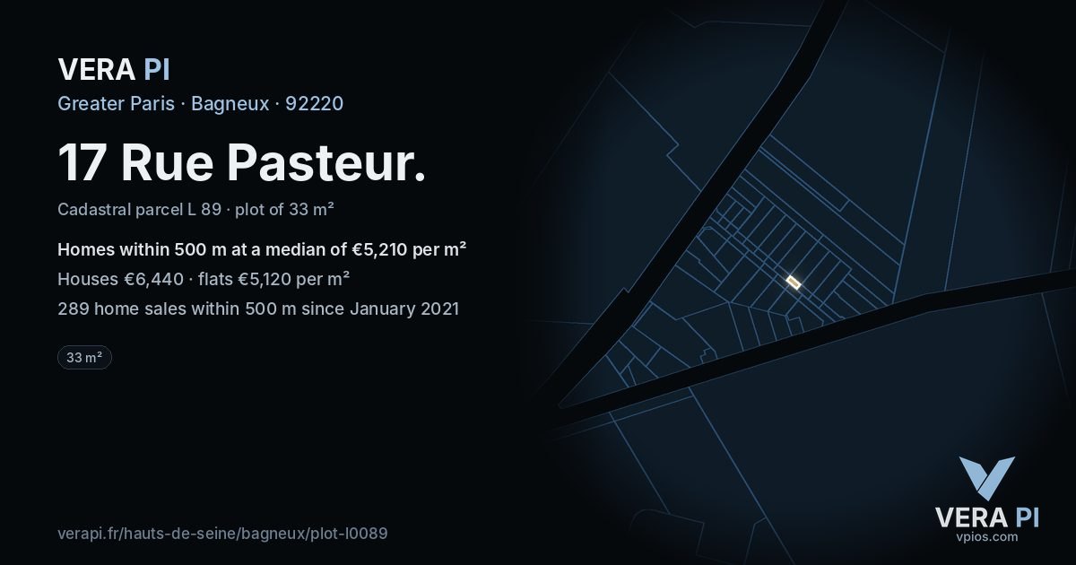 17 Rue Pasteur, Bagneux at night – the plot lit, the parcels around coloured by the prices near them