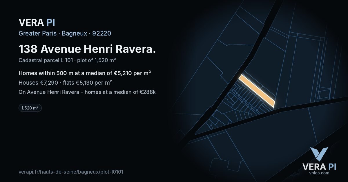 138 Avenue Henri Ravera, Bagneux at night – the plot lit, the parcels around coloured by the prices near them