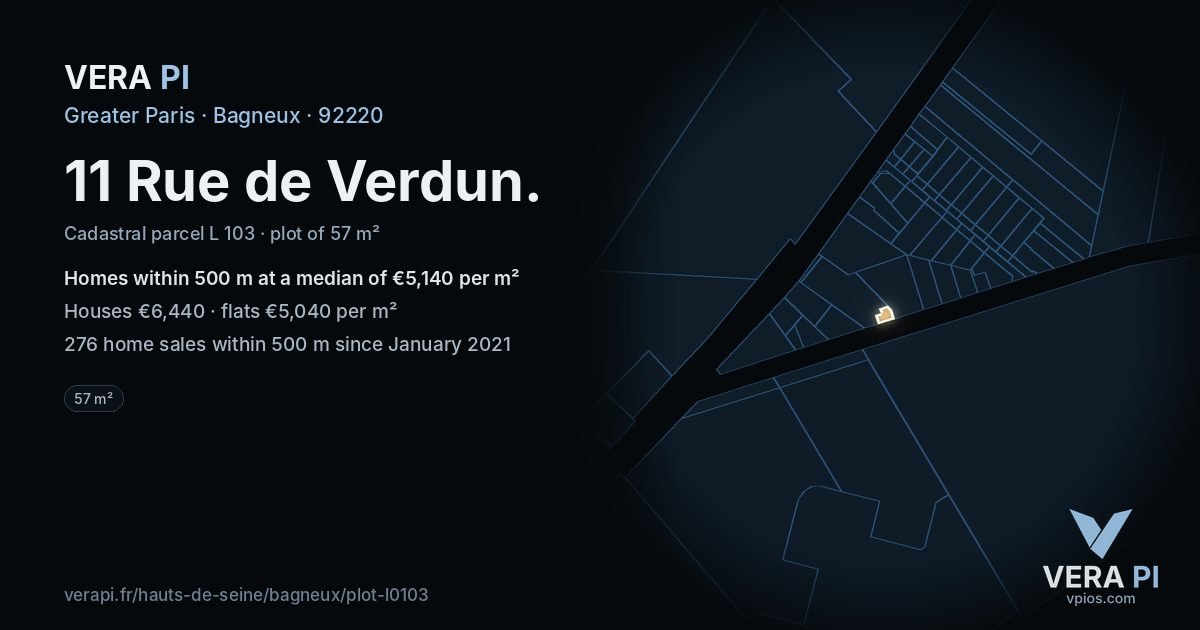 11 Rue de Verdun, Bagneux at night – the plot lit, the parcels around coloured by the prices near them