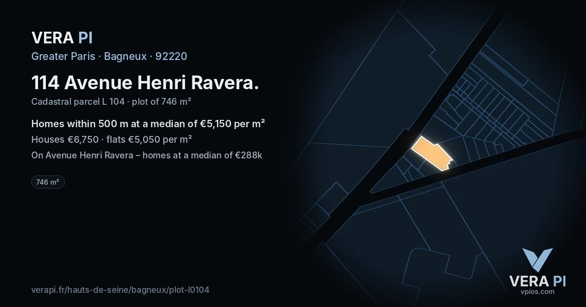 114 Avenue Henri Ravera, Bagneux at night – the plot lit, the parcels around coloured by the prices near them