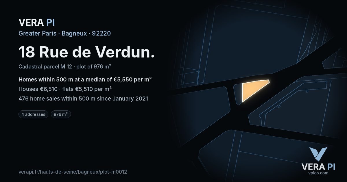 18 Rue de Verdun, Bagneux at night – the plot lit, the parcels around coloured by the prices near them