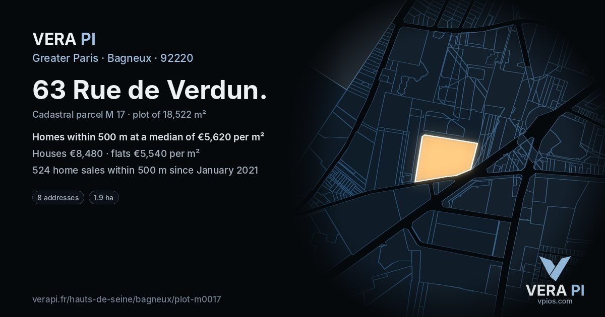 63 Rue de Verdun, Bagneux at night – the plot lit, the parcels around coloured by the prices near them