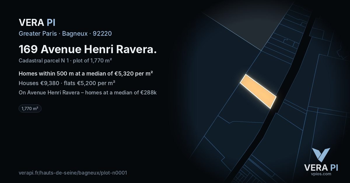 169 Avenue Henri Ravera, Bagneux at night – the plot lit, the parcels around coloured by the prices near them