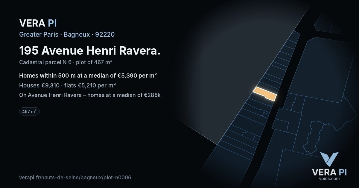 195 Avenue Henri Ravera, Bagneux at night – the plot lit, the parcels around coloured by the prices near them