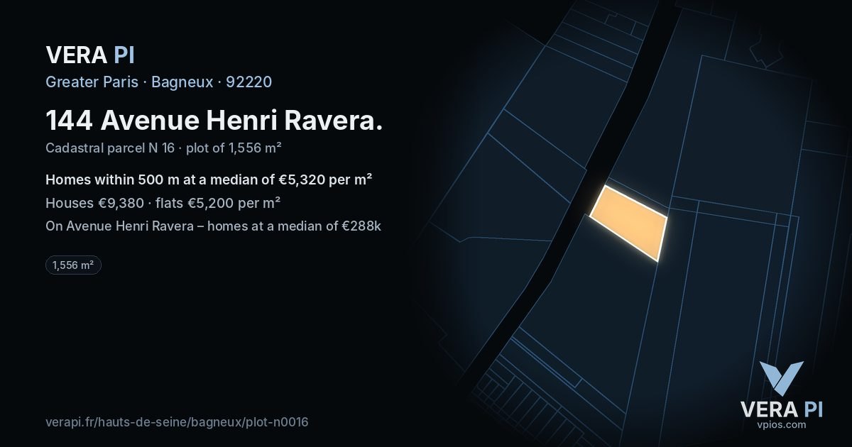 144 Avenue Henri Ravera, Bagneux at night – the plot lit, the parcels around coloured by the prices near them