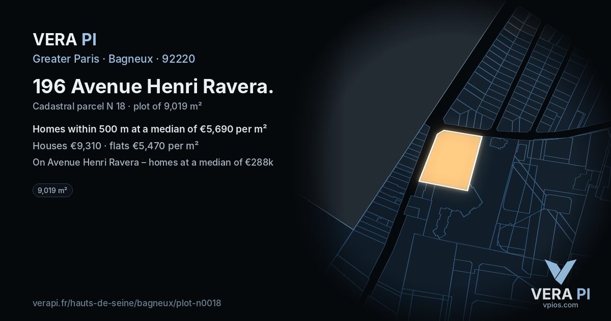 196 Avenue Henri Ravera, Bagneux at night – the plot lit, the parcels around coloured by the prices near them