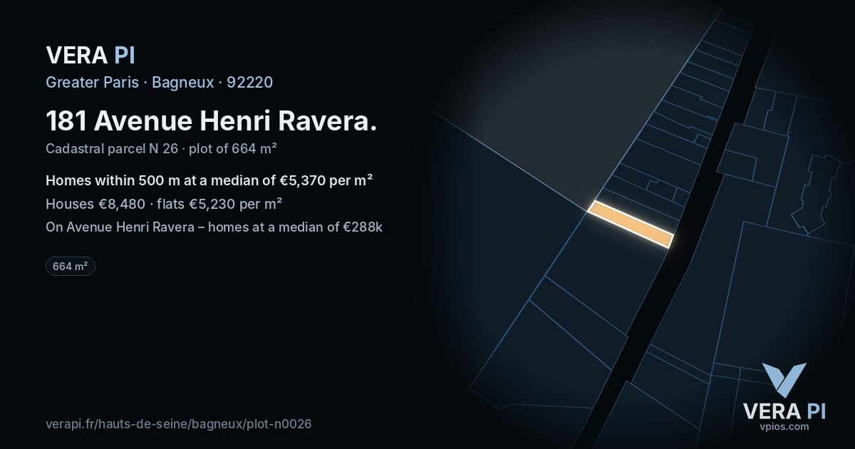 181 Avenue Henri Ravera, Bagneux at night – the plot lit, the parcels around coloured by the prices near them
