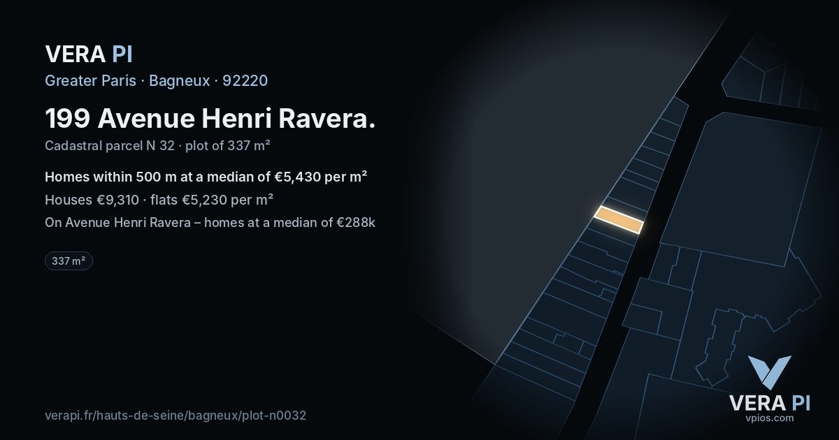 199 Avenue Henri Ravera, Bagneux at night – the plot lit, the parcels around coloured by the prices near them