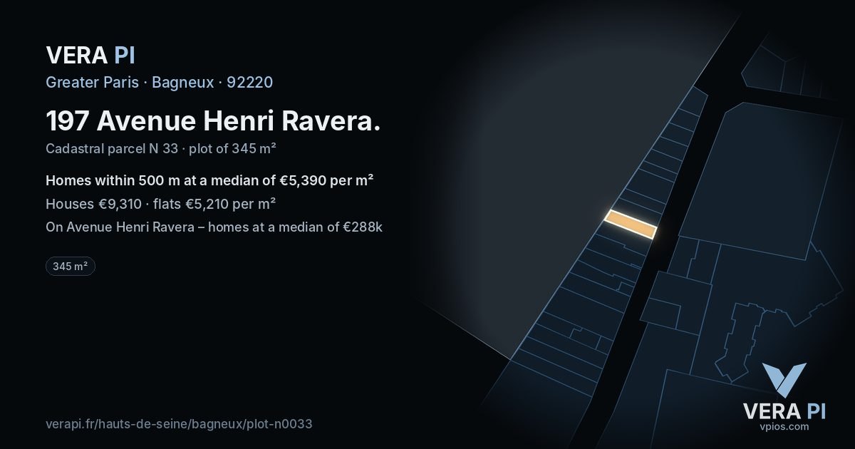 197 Avenue Henri Ravera, Bagneux at night – the plot lit, the parcels around coloured by the prices near them