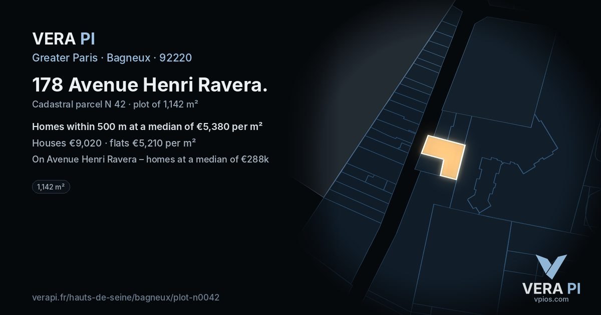 178 Avenue Henri Ravera, Bagneux at night – the plot lit, the parcels around coloured by the prices near them