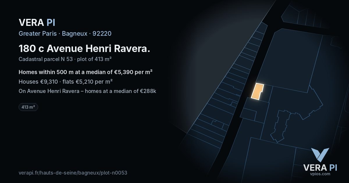 180 c Avenue Henri Ravera, Bagneux at night – the plot lit, the parcels around coloured by the prices near them