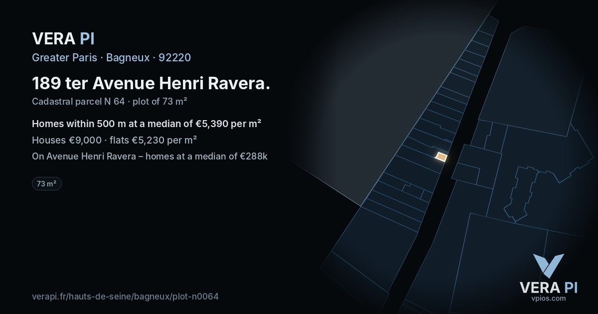 189 ter Avenue Henri Ravera, Bagneux at night – the plot lit, the parcels around coloured by the prices near them