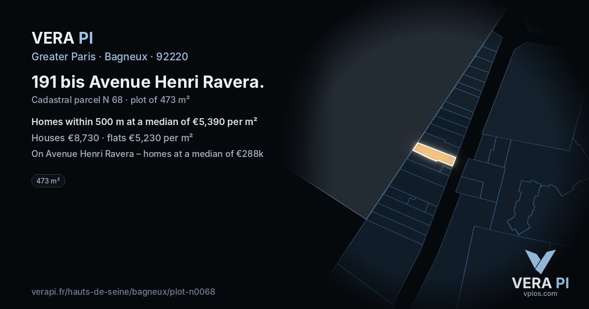 191 bis Avenue Henri Ravera, Bagneux at night – the plot lit, the parcels around coloured by the prices near them