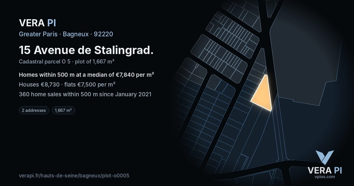 15 Avenue de Stalingrad, Bagneux at night – the plot lit, the parcels around coloured by the prices near them