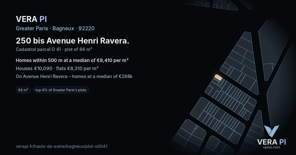 250 bis Avenue Henri Ravera, Bagneux at night – the plot lit, the parcels around coloured by the prices near them