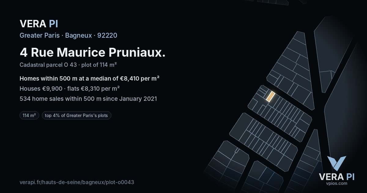 4 Rue Maurice Pruniaux, Bagneux at night – the plot lit, the parcels around coloured by the prices near them