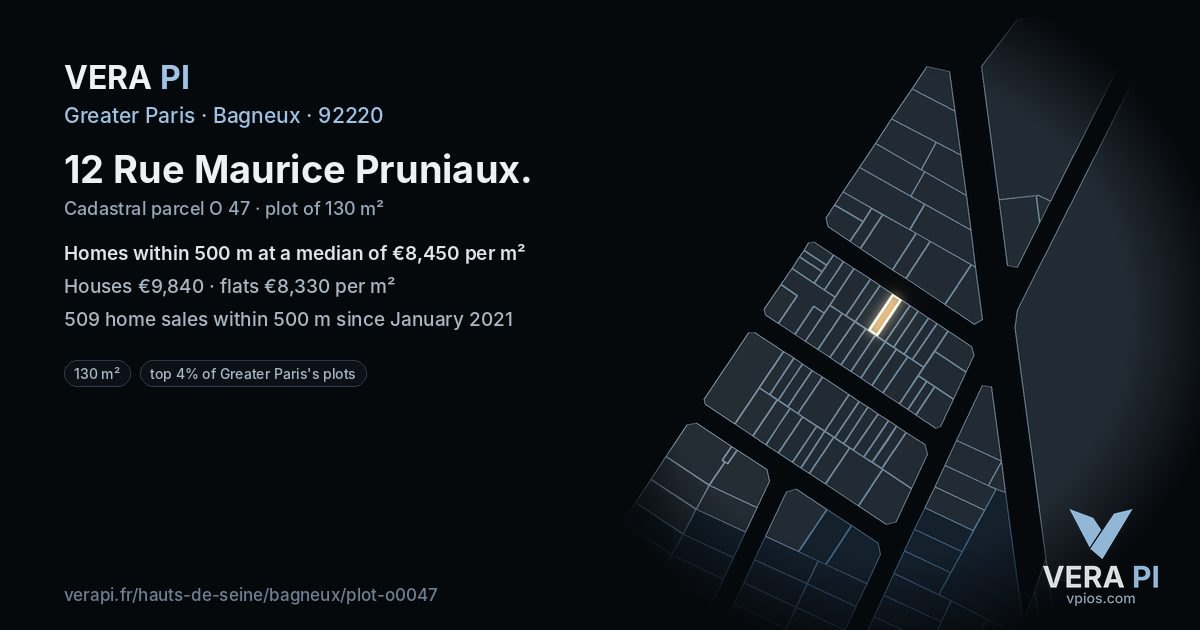 12 Rue Maurice Pruniaux, Bagneux at night – the plot lit, the parcels around coloured by the prices near them