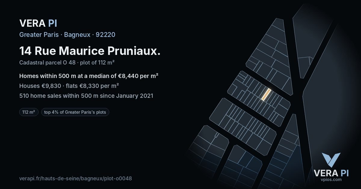 14 Rue Maurice Pruniaux, Bagneux at night – the plot lit, the parcels around coloured by the prices near them
