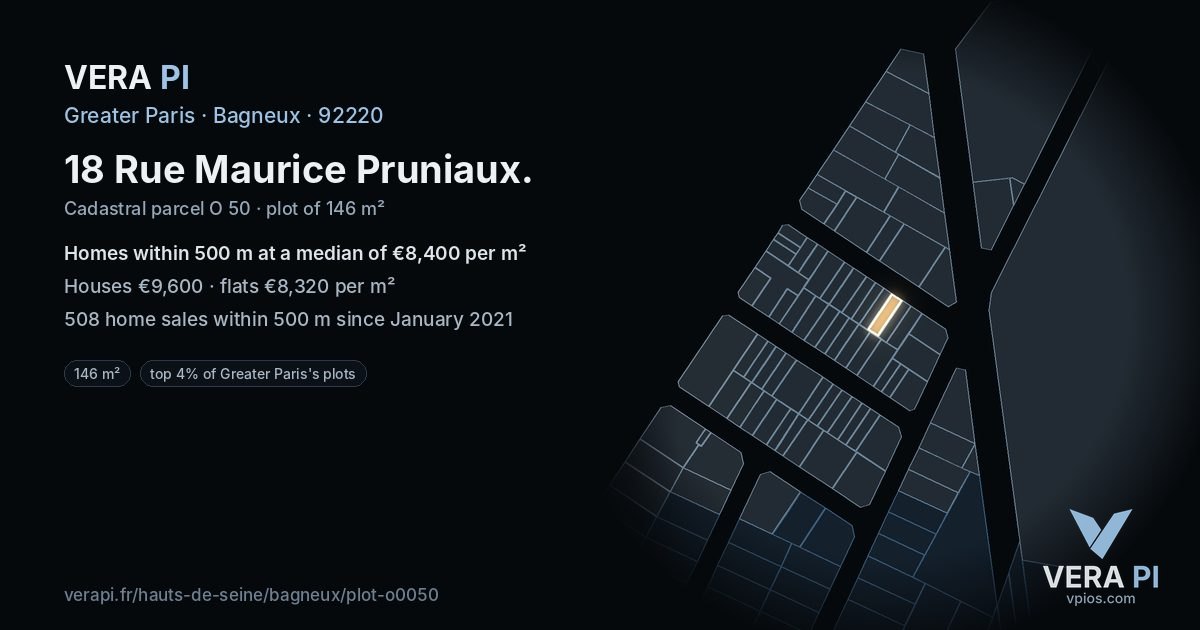 18 Rue Maurice Pruniaux, Bagneux at night – the plot lit, the parcels around coloured by the prices near them